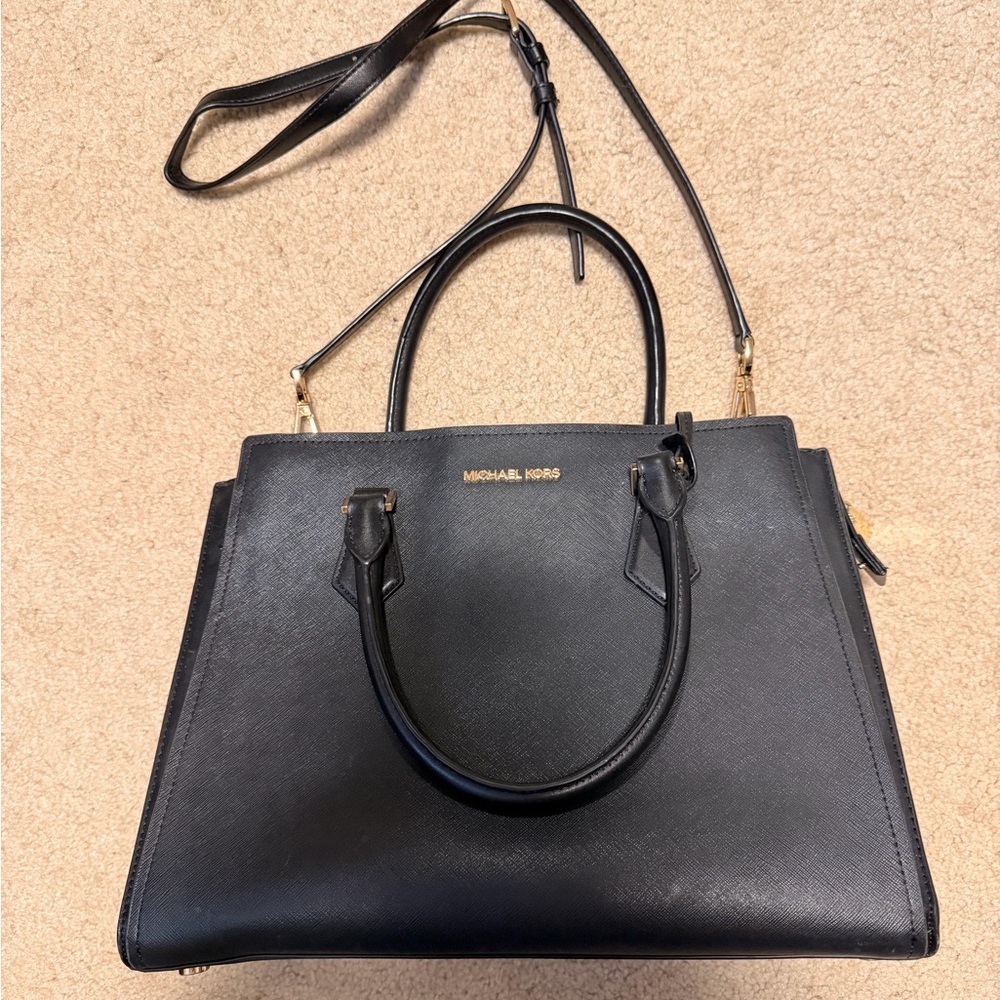Michael Kors Black Saffiano Satchel with Gold Hardware